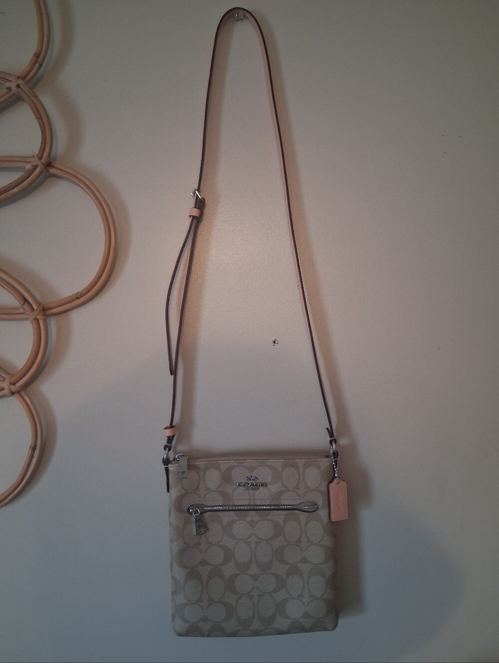 Coach Khaki/Faded Blush Mini Rowan Signature Canvas & Leather File Bag- CS182 - Picture 3 of 16